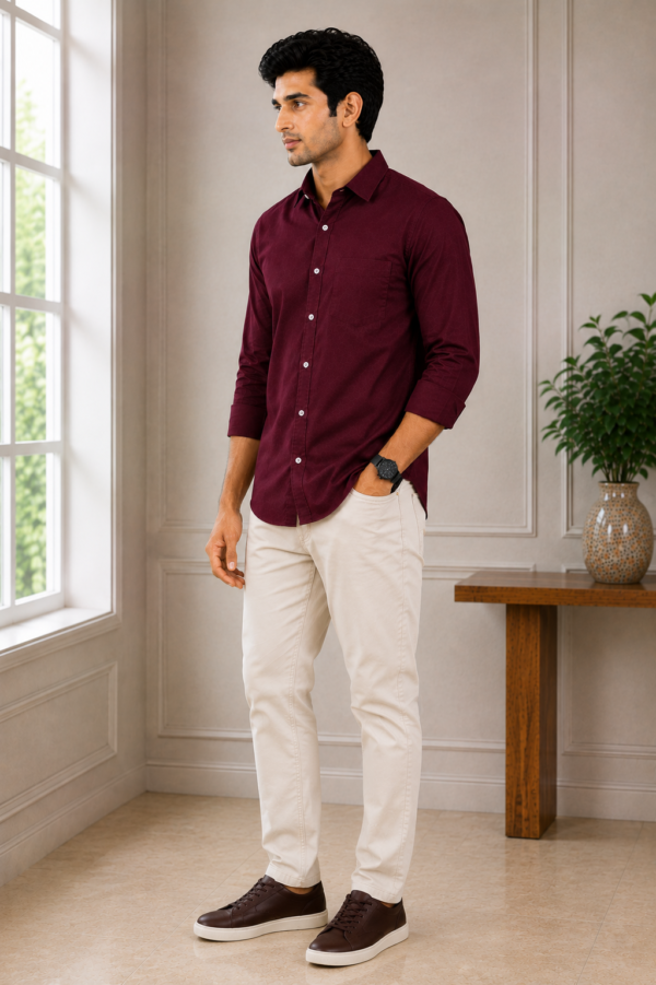 Men's Premium Burgundy Patterned Formal Shirt - Image 4