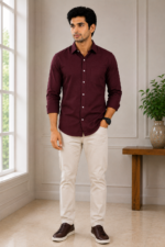Men's Premium Burgundy Patterned Formal Shirt - Image 3