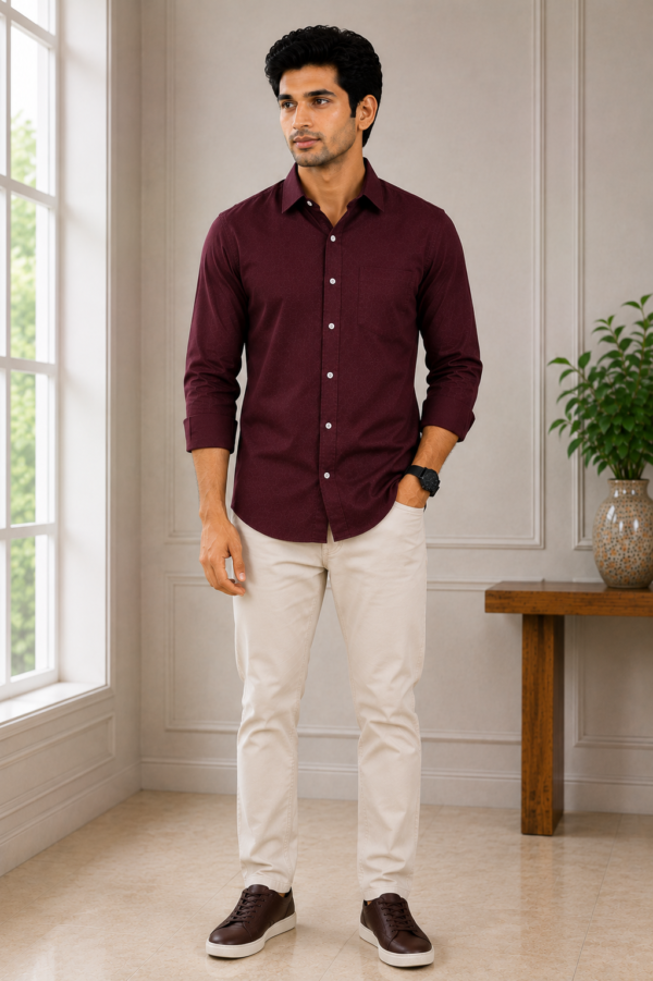 Men's Premium Burgundy Patterned Formal Shirt - Image 3