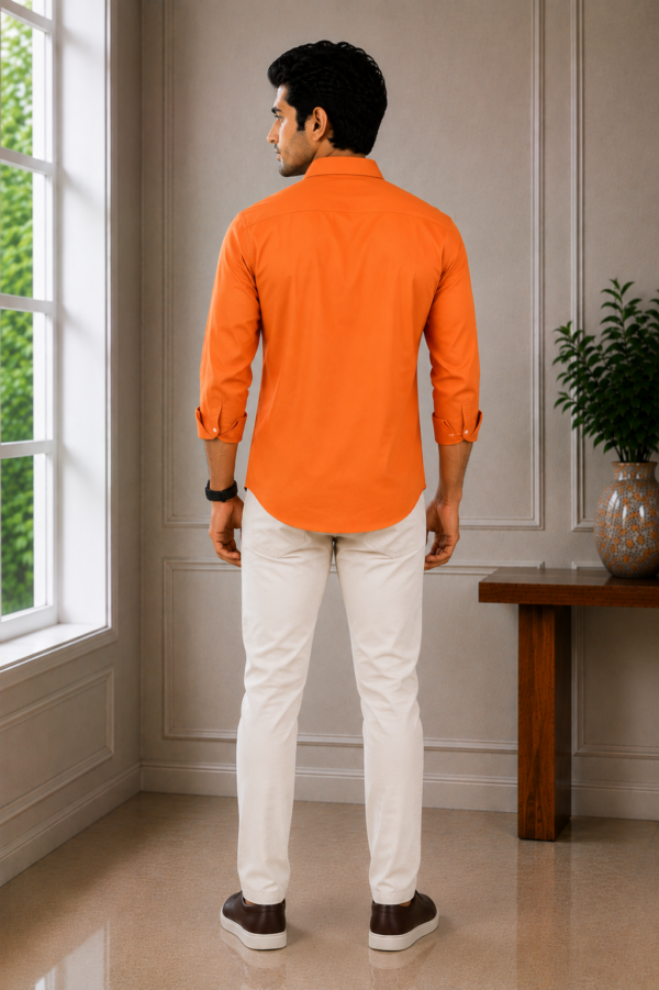 Men's Vibrant Orange Classic Fit Long Sleeve Button-Down Shirt - Image 2