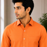 Men's Vibrant Orange Classic Fit Long Sleeve Button-Down Shirt