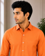 Men's Vibrant Orange Classic Fit Long Sleeve Button-Down Shirt