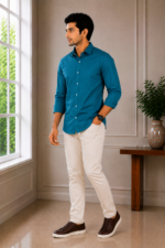 Men's Premium Teal Slim-Fit Button-Down Shirt - Image 2