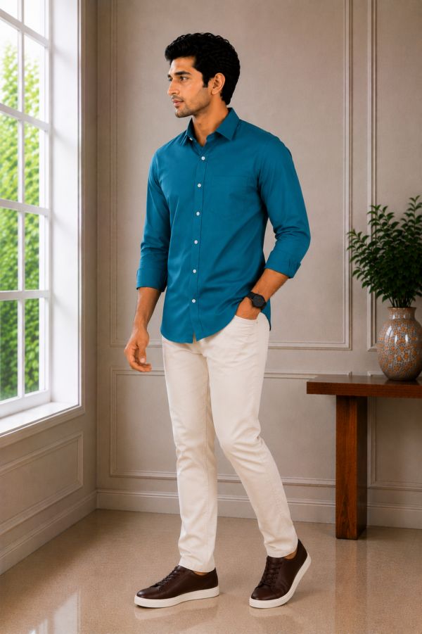 Men's Premium Teal Slim-Fit Button-Down Shirt - Image 2