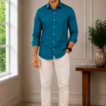 Men's Premium Teal Slim-Fit Button-Down Shirt