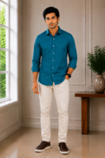 Men's Premium Teal Slim-Fit Button-Down Shirt