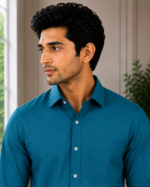 Men's Premium Teal Slim-Fit Button-Down Shirt - Image 3