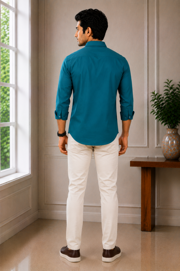 Men's Premium Teal Slim-Fit Button-Down Shirt - Image 4