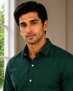 Men's Premium Emerald Green Solid Cotton Shirt - Image 4