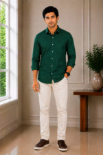 Men's Premium Emerald Green Solid Cotton Shirt - Image 3