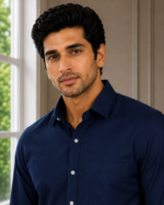 Essential Men's Navy Blue Long-Sleeve Dress Shirt
