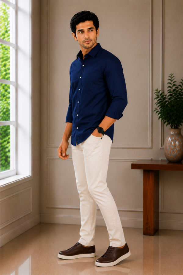 Essential Men's Navy Blue Long-Sleeve Dress Shirt - Image 3