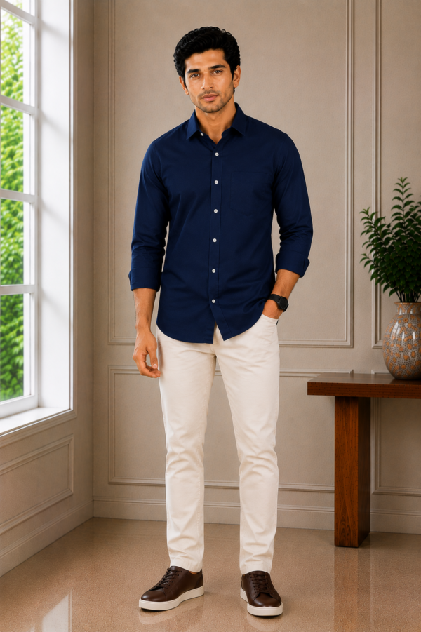 Essential Men's Navy Blue Long-Sleeve Dress Shirt - Image 2
