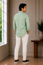 Sage Green Textured Slim-Fit Men's Dress Shirt - Image 4