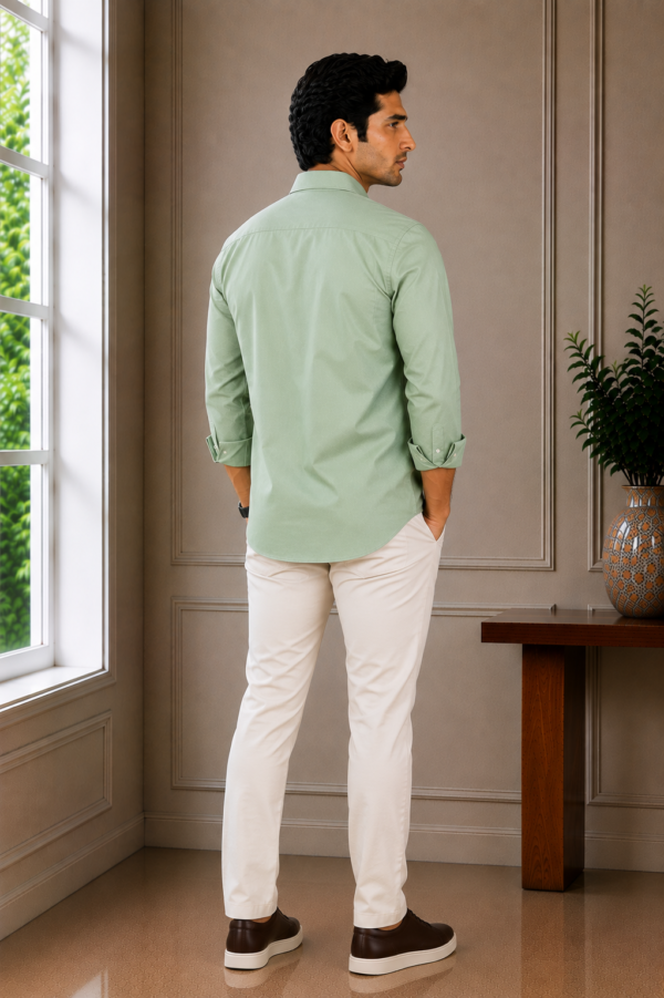 Sage Green Textured Slim-Fit Men's Dress Shirt - Image 4