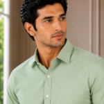 Sage Green Textured Slim-Fit Men's Dress Shirt