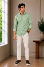 Sage Green Textured Slim-Fit Men's Dress Shirt - Image 2