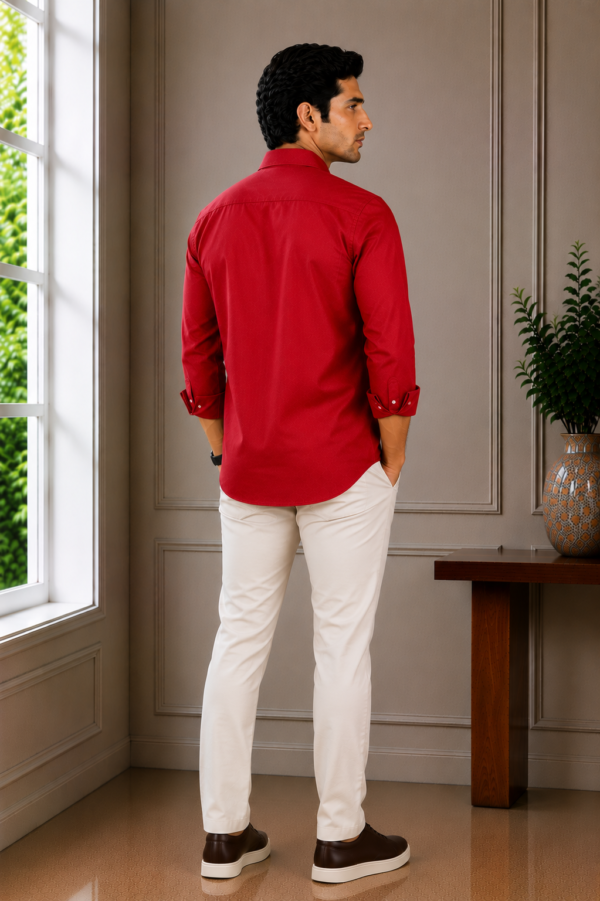 Men's Crimson Red Tailored Fit Textured Casual Shirt - Image 2