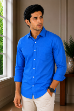 Men's Classic Royal Blue Professional Dress Shirt - Image 4