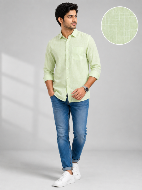 Light Green Textured Men's Casual Shirt - Image 4