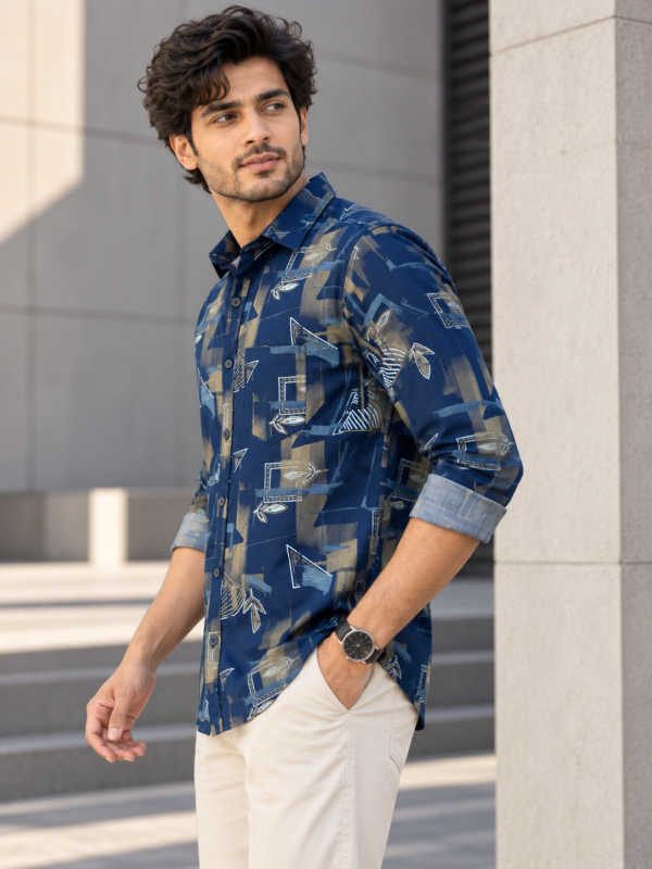 Modern Abstract Geometric Print Men's Casual Shirt - Image 2