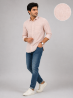 Premium Soft Peach Linen-Blend Textured Shirt - Image 4
