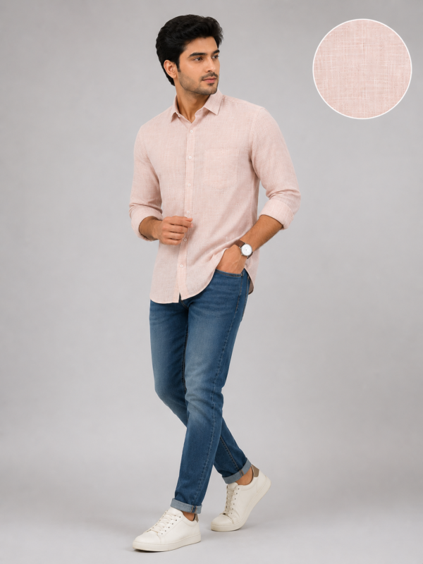 Premium Soft Peach Linen-Blend Textured Shirt - Image 4