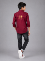 Boys Maroon Graphic Print Casual Button-Down Shirt - Image 5