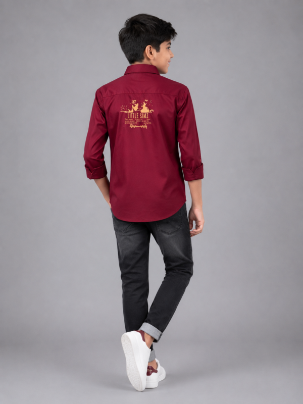 Boys Maroon Graphic Print Casual Button-Down Shirt - Image 5