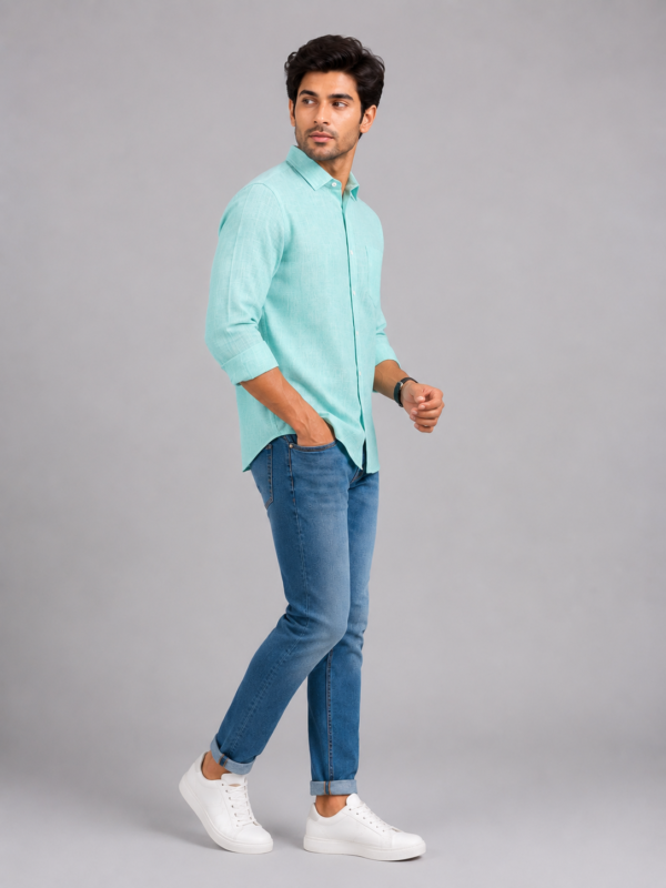 Men's Premium Mint Green Textured Cotton Shirt - Image 3