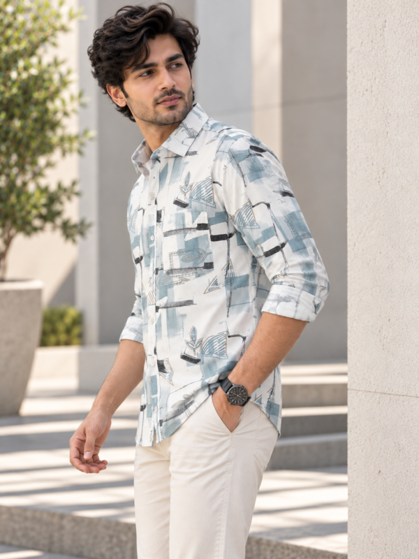 Abstract Art Print Long Sleeve Shirt for Men - Image 2