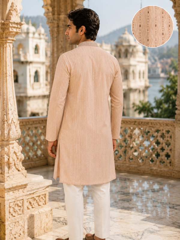 Elegant Blush Peach Embroidered Men's Kurta - Image 4