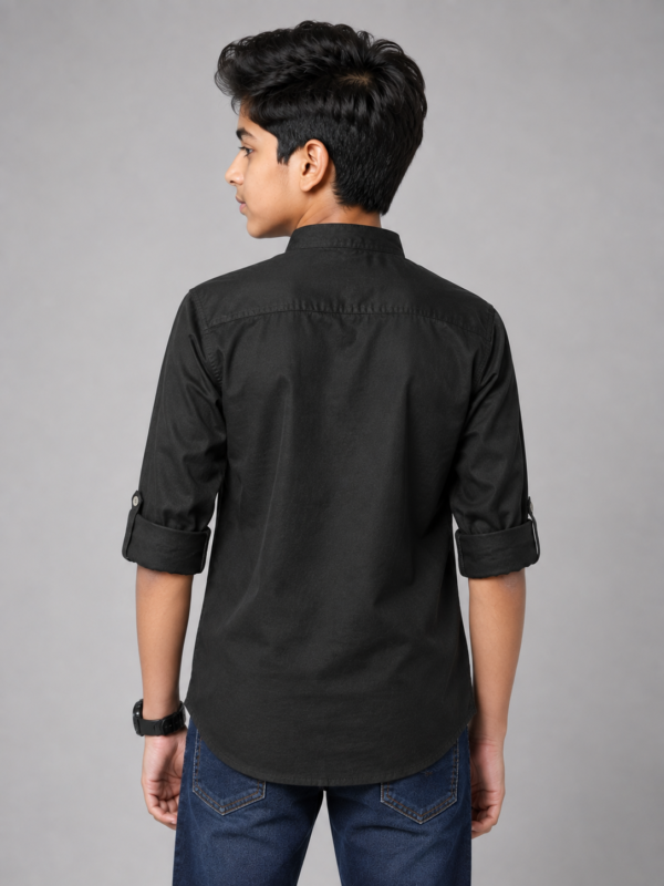 Boys' Black Mandarin Collar Kurta with Red Floral Embroidery - Image 3