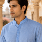 Heritage Sky Blue Textured Cotton Kurta