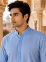 Heritage Sky Blue Textured Cotton Kurta