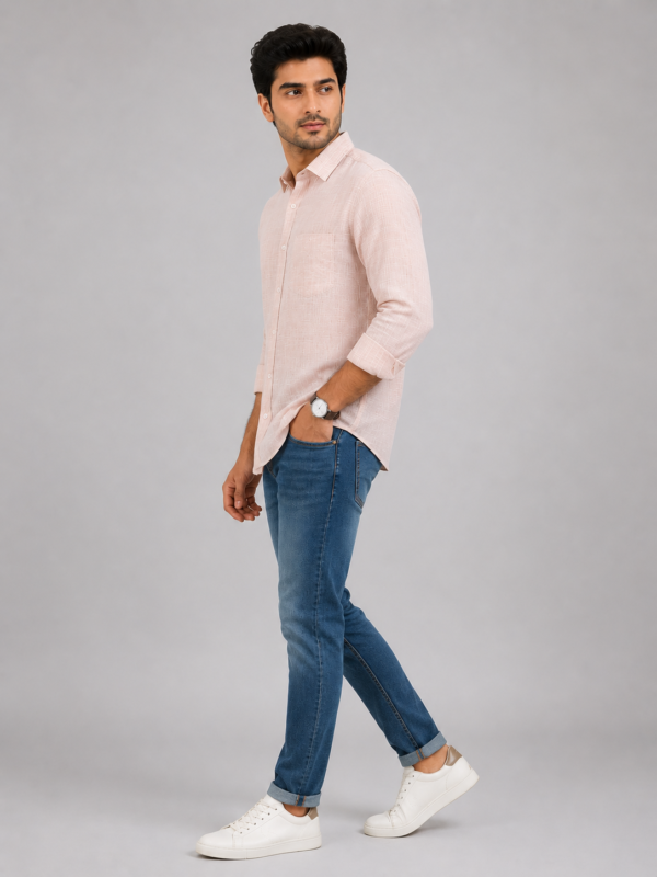 Premium Soft Peach Linen-Blend Textured Shirt - Image 3