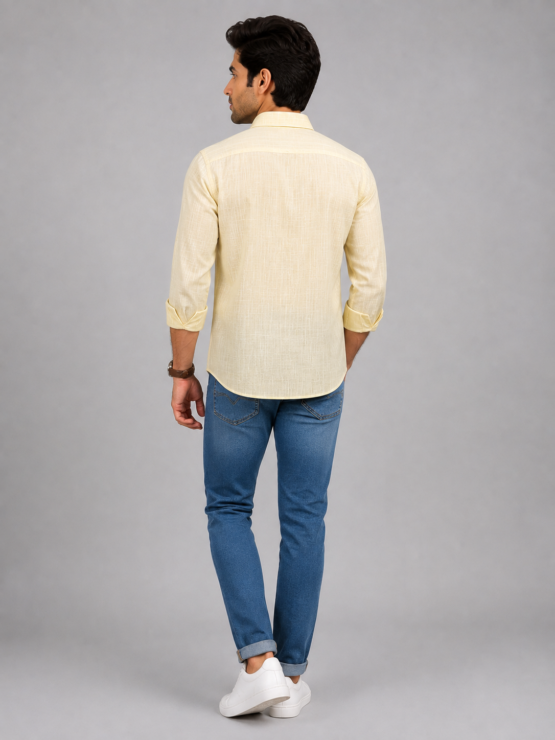 3edf297c-d52a-42cb-bec9-92b1aa347cea Men's Premium Light Yellow Textured Linen Casual Shirt - Image 1