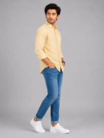 Premium Textured Mustard Yellow Casual Shirt for Men - Image 2