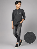 Boys' Charcoal Grey Textured Ethnic Kurta & Slim-Fit Denim Set - Image 5
