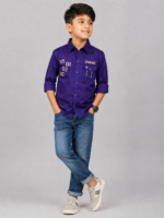 Boys Royal Purple Graphic Casual Button-Down Shirt - Image 2