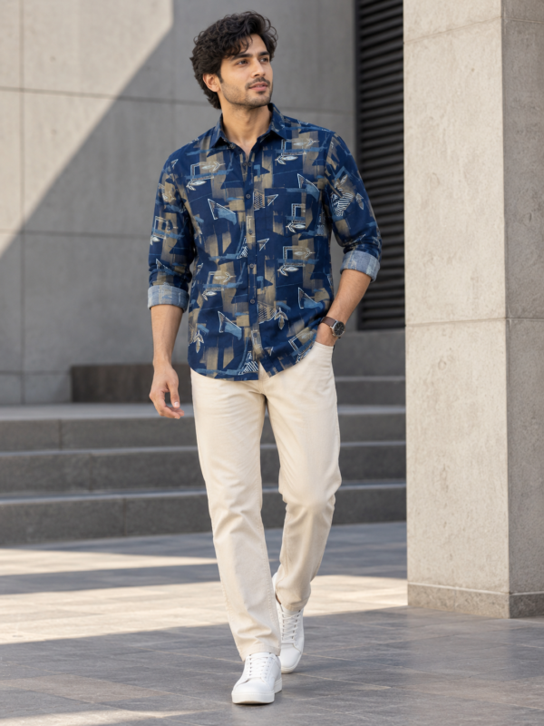 Modern Abstract Geometric Print Men's Casual Shirt - Image 3