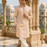 Elegant Blush Peach Embroidered Men's Kurta
