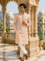 Elegant Blush Peach Embroidered Men's Kurta