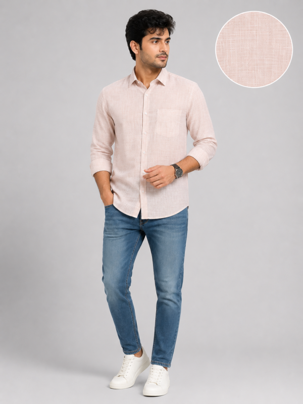 Premium Soft Peach Linen-Blend Textured Shirt - Image 5
