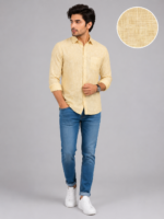 Premium Textured Mustard Yellow Casual Shirt for Men - Image 5