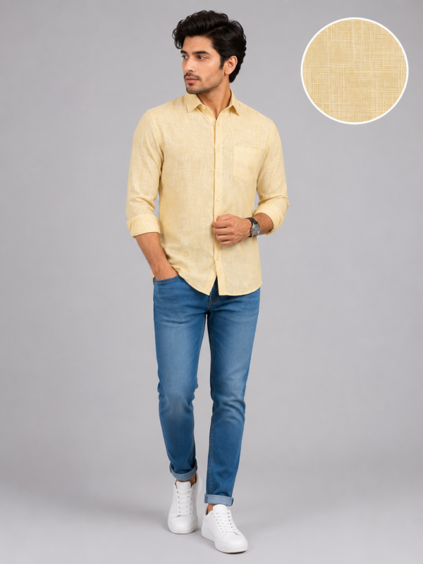 Premium Textured Mustard Yellow Casual Shirt for Men - Image 5