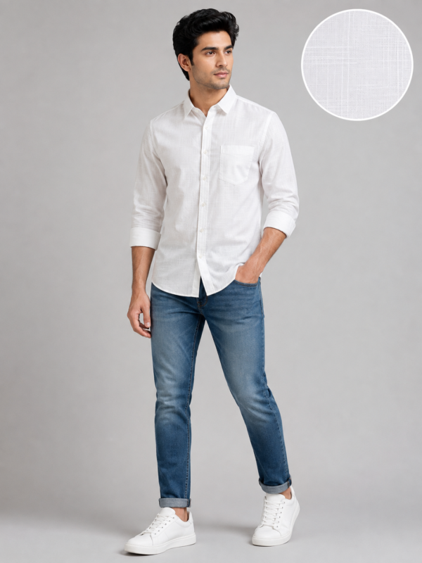 Premium White Textured Casual Shirt for Men - Image 5