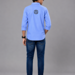 Boys' Premium Sky Blue Casual Shirt with Back Logo Graphic