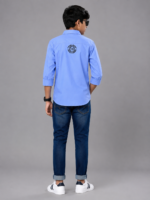 Boys' Premium Sky Blue Casual Shirt with Back Logo Graphic