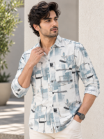 Abstract Art Print Long Sleeve Shirt for Men
